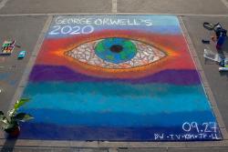 Berkeley students worked on an illustration depicting the “eye” from George Orwell’s novel 1984. (Photo courtesy of Emma Tracy)