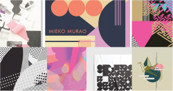 A collage of 7 pieces of Mieko Murao's design work