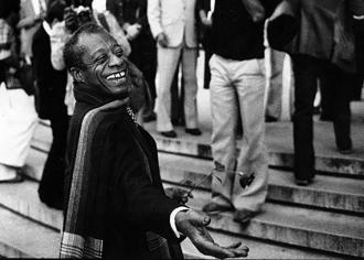 James Baldwin pictured here in 1979 at the steps of UC Berkeley’s Doe Library. The prolific writer’s words continue to remain relevant more than 30 years after his death. (Photo courtesy of the Bancroft Library)