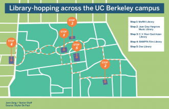 Library hopping across campus map.