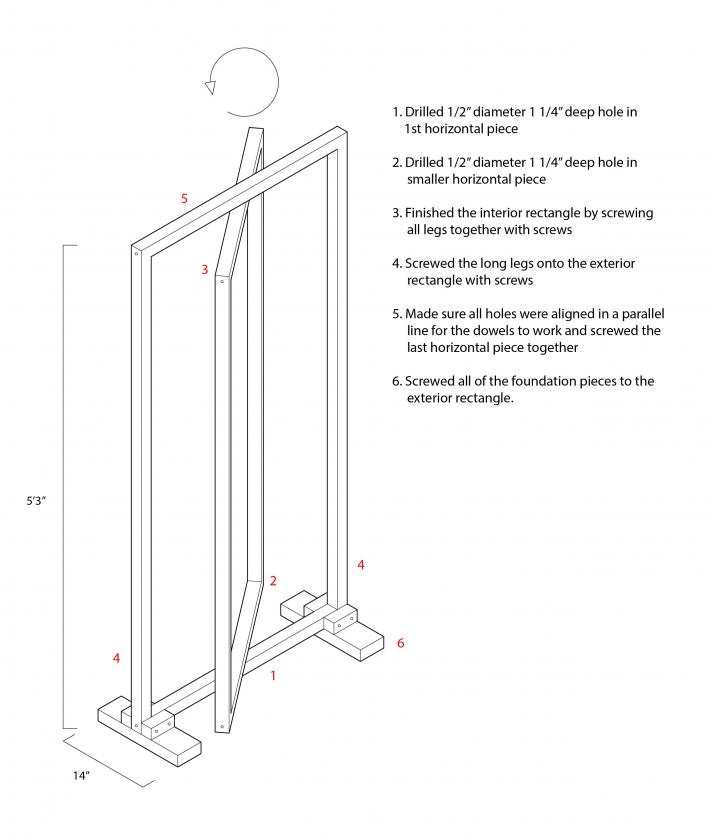 Diagram of coatrack showing assembly instructions